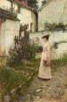 Cueillir des fleurs dans un jardin du Devonshire - John William Waterhouse — vy av konstverket