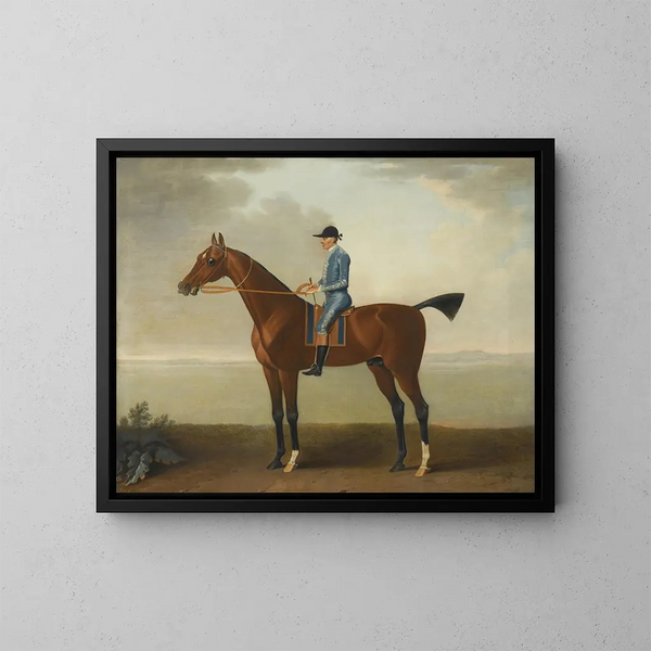Lady O'Brien-hästen ridande av en jockey - John Wootton — inramlat konstverk på väggen