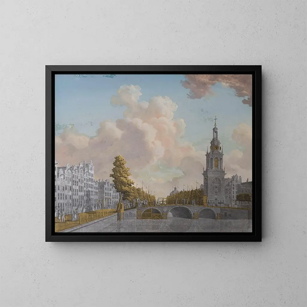 utsikt över tornet kallat Jan Roodenpoortstoren och kanalen Singel i Amsterdam - Jonas Zeuner — inramlat konstverk på väggen