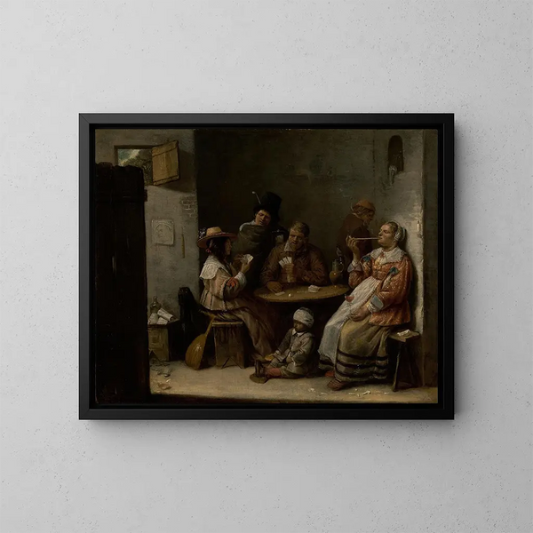 Les Joueurs de cartes - Joos van Craesbeeck — inramlat konstverk på väggen