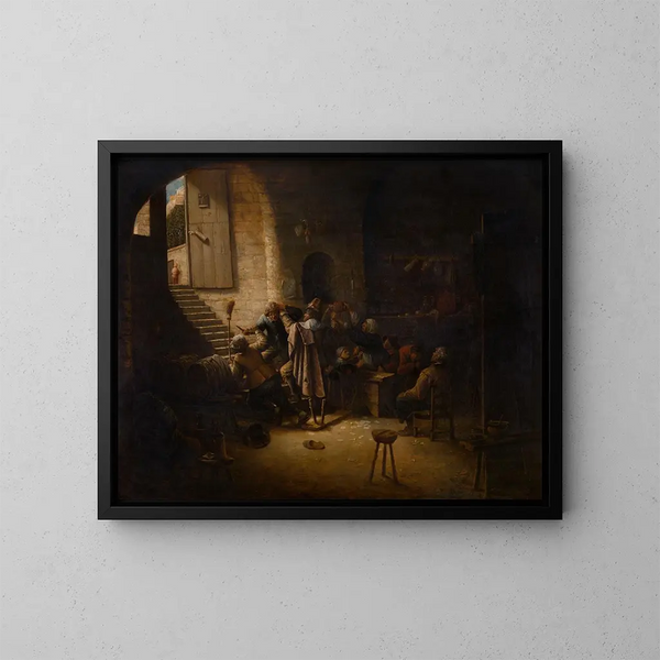 La scène de la taverne des armes d'Anvers - Joos van Craesbeeck — inramlat konstverk på väggen