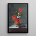 Hibiscus, freesia, dahlia och jasmín på ett marmorbord - José María Bracho Murillo — inramlat konstverk på väggen