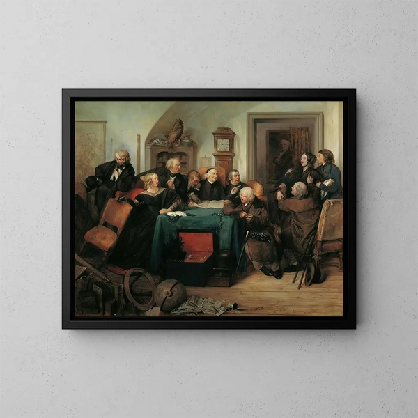 L'ouverture du testament - Josef Danhauser — inramlat konstverk på väggen