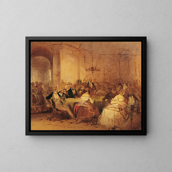 Scen av sällskapsliv - Josef Danhauser — inramlat konstverk på väggen