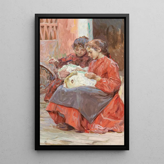 Josef Engelhart - Two Girls Engaged in Needlework.webp