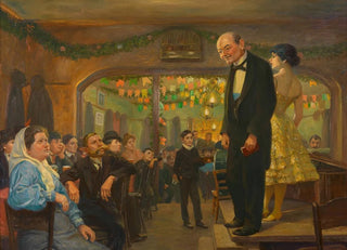 Josef Engelhart - Volkssngervorstellung Jean Meneghini und Mizzi Lang in einem Wiener Vorstadtgasthaus.webp
