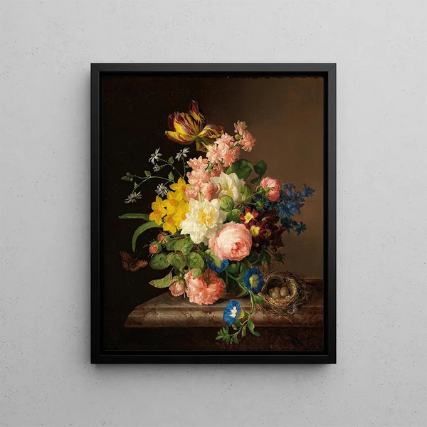 Josef Lauer - Blumenstrau mit Vogelnest und Schmetterling.webp