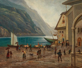 på stranden vid Königssee nära Berchtesgaden - Josef Mayr — vy av konstverket