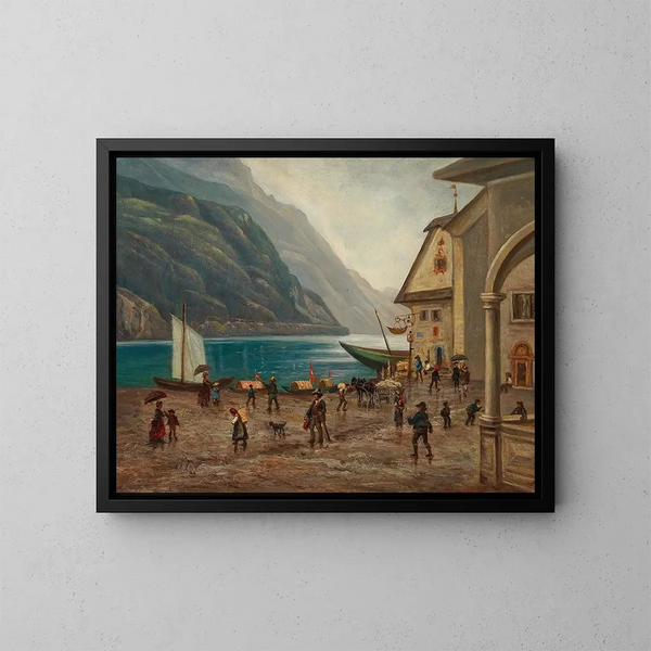 på stranden vid Königssee nära Berchtesgaden - Josef Mayr — inramlat konstverk på väggen