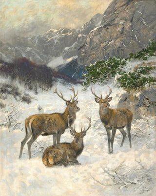 Josef Schmitzberger - A Deer Herd in Winter.webp