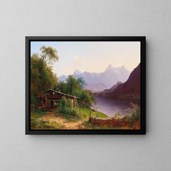 Vue sur le lac Zell med Steinernes Meer och Prielau-slottet i bakgrunden - Josef Schwemminger — inramlat konstverk på väggen
