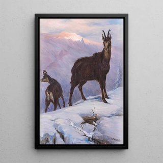 Josef Straka - Zwei Gmsen im winterlichen Hochgebirge.webp