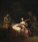 Joseph anklagad av Potifars hustru - Följare av Rembrandt van Rijn — vy av konstverket