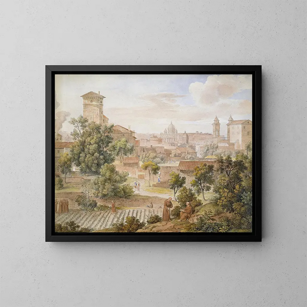 Vue du monastère de San Isidoro sur Saint-Pierre à Rome - Joseph Anton Koch — inramlat konstverk på väggen