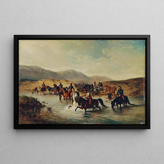 Joseph Anton Strassgschwandtner - Franzsische Kavallerie in der Pferdeschwemme.webp