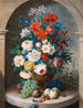 En stilleben av blommor i stil med de nederländska konstnärerna från 1600-talet Katedralen Saint-Étienne i fjärran - Joseph August Satory — vy av konstverket
