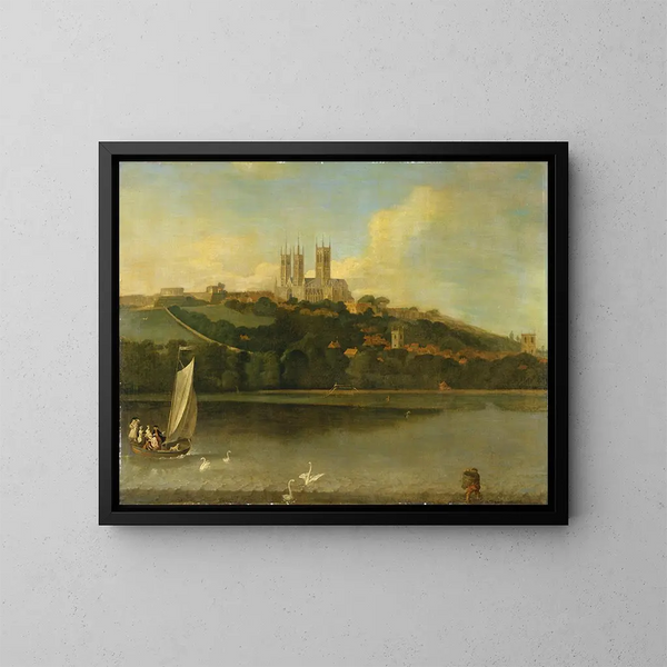 Vue de la cathédrale et de la ville de Lincoln depuis la rivière - Joseph Baker de Lincoln — inramlat konstverk på väggen