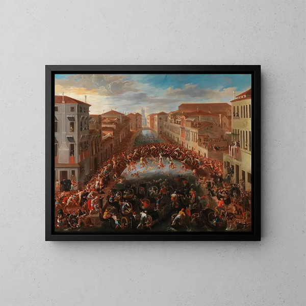 La Bataille des poings sur le pont de San Barnaba à Venise - Joseph Heintz le Jeune — inramlat konstverk på väggen