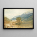 En vy från Saint-Michel Bonneville Savoie-slottet från floden Arves stränder - Joseph Mallord William Turner — inramlat konstverk på väggen