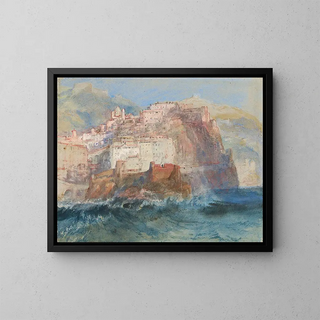 Gênes vy över havet med Santa Maria Assunta-kyrkan i Carignano - Joseph Mallord William Turner — inramlat konstverk på väggen