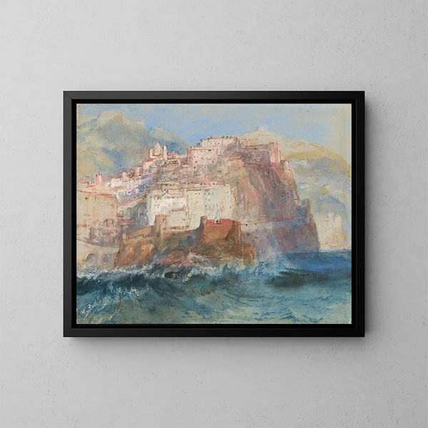 Gênes vy över havet med Santa Maria Assunta-kyrkan i Carignano - Joseph Mallord William Turner — inramlat konstverk på väggen