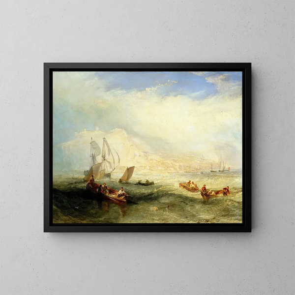 Fiske med lina till havs utanför Hastings - Joseph Mallord William Turner — inramlat konstverk på väggen