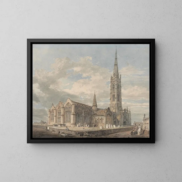 Vy från nordost om kyrkan i Grantham, Lincolnshire - Joseph Mallord William Turner — inramlat konstverk på väggen