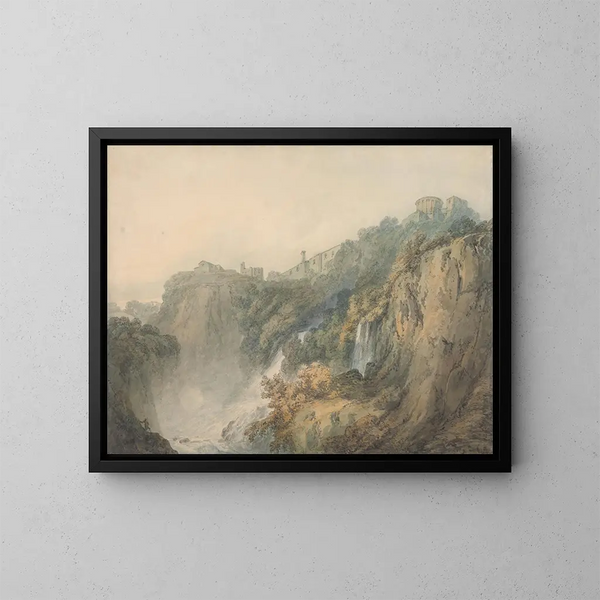 Tivoli med Sibyllans tempel och vattenfallen - Joseph Mallord William Turner — inramlat konstverk på väggen