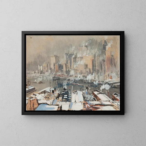 Port of New York - Joseph Pennell — inramlat konstverk på väggen