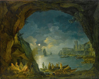 Joseph Rebell - Paesaggio Notturno Con Astanti In Una Grotta Mediterranea.webp