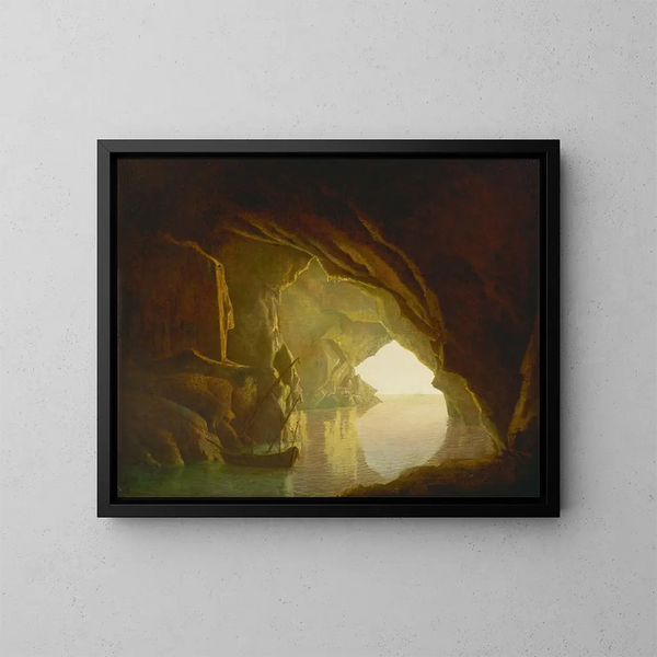 En grotta i Salernebukten vid solnedgången - Joseph Wright de Derby — inramlat konstverk på väggen