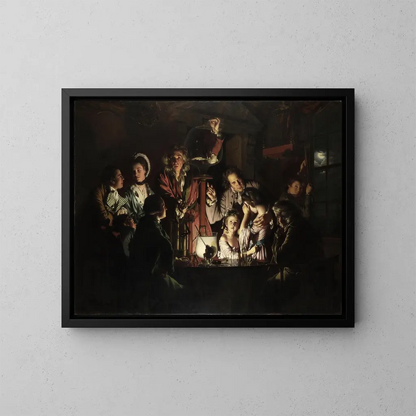 En erfarenhet av en fågel i en luftpump - Joseph Wright de Derby — inramlat konstverk på väggen