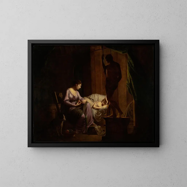 Pénélope spinnande sin väv - Joseph Wright de Derby — inramlat konstverk på väggen