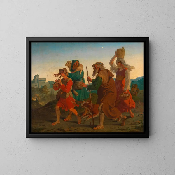 La bande des bergers à la crèche - Joseph von Führich — inramlat konstverk på väggen