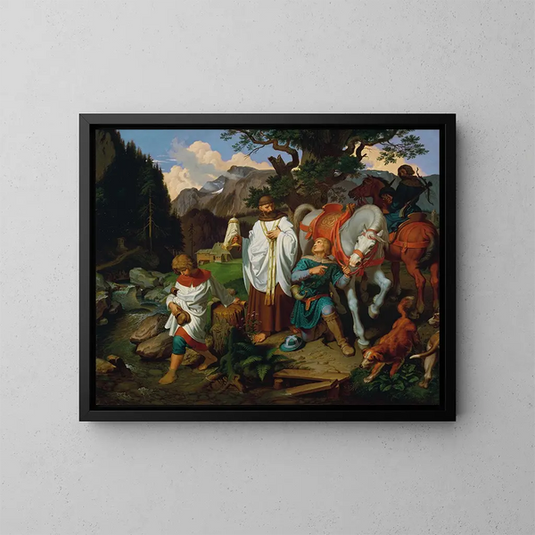 Rodolphe de Habsbourg och prästen - Joseph von Führich — inramlat konstverk på väggen