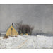 Reproduktion av målningen av en dimmig vinterdag, till vänster ett gult hus, tjock snö - Laurits Andersen Ring