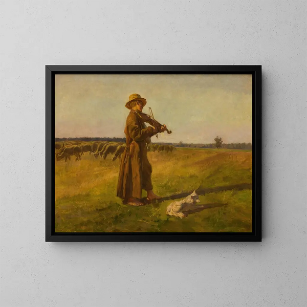 Le Pêcheur de vaches - Józef Chełmoński — inramlat konstverk på väggen