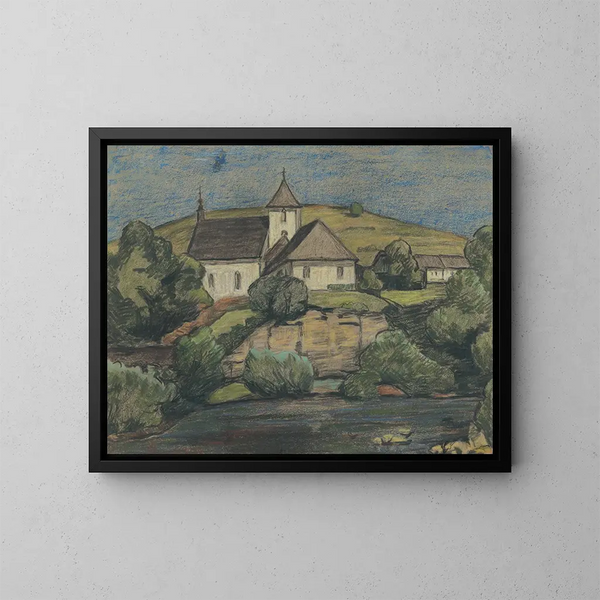Vue de l'église - Jozef Hanula — inramlat konstverk på väggen