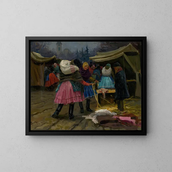 Sur le marché - Jozef Teodor Mousson — inramlat konstverk på väggen