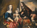Ett elegant familjeporträtt i traditionell stil, identifierat som den av överstelöjtnant John Hutchinson (1616-1664) och hans familj - Jürgen Ovens — vy av konstverket