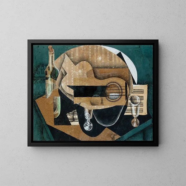 Une guitare, des lunettes et une bouteille - Juan Gris — inramlat konstverk på väggen