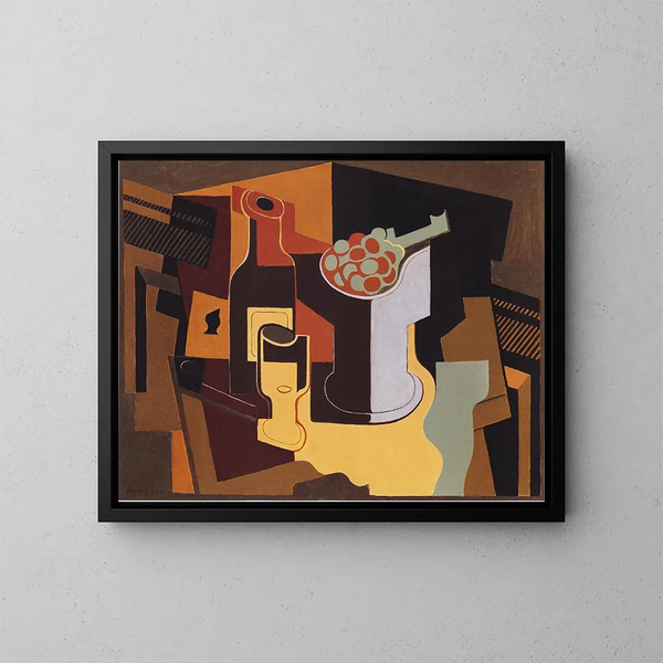 Bouteille et bol de fruits - Juan Gris — inramlat konstverk på väggen