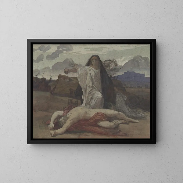 Antigone ger en symbolisk grav åt sin bror Polynices - Jules-Eugène Lenepveu — inramlat konstverk på väggen