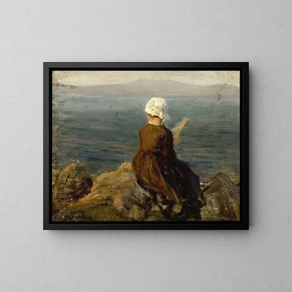 Filuse på klipporna i Douarnenez - Jules Breton — inramlat konstverk på väggen