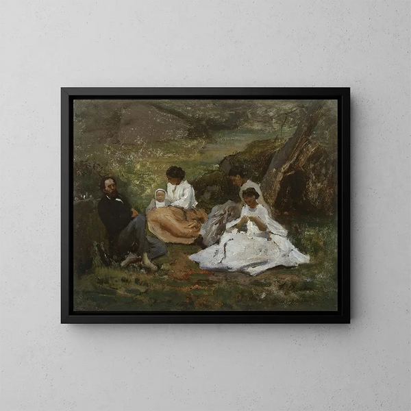 familjesamling i Bourron-Marlotte - Jules Breton — inramlat konstverk på väggen