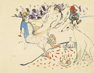 kvinna med sin hund och naken - Jules Pascin — vy av konstverket