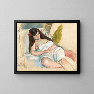 en utsträckt kvinna - Jules Pascin — inramlat konstverk på väggen