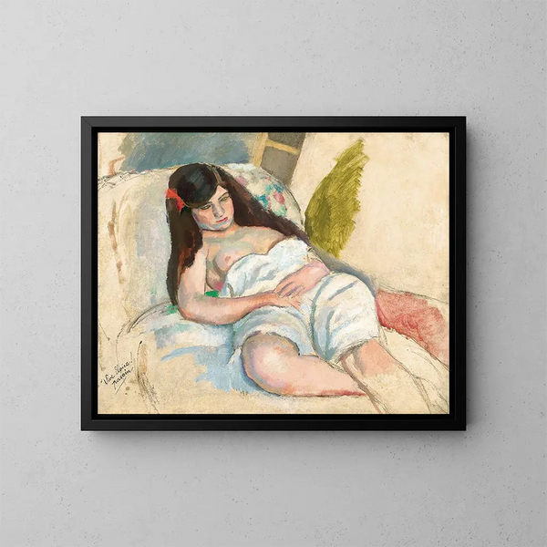 en utsträckt kvinna - Jules Pascin — inramlat konstverk på väggen