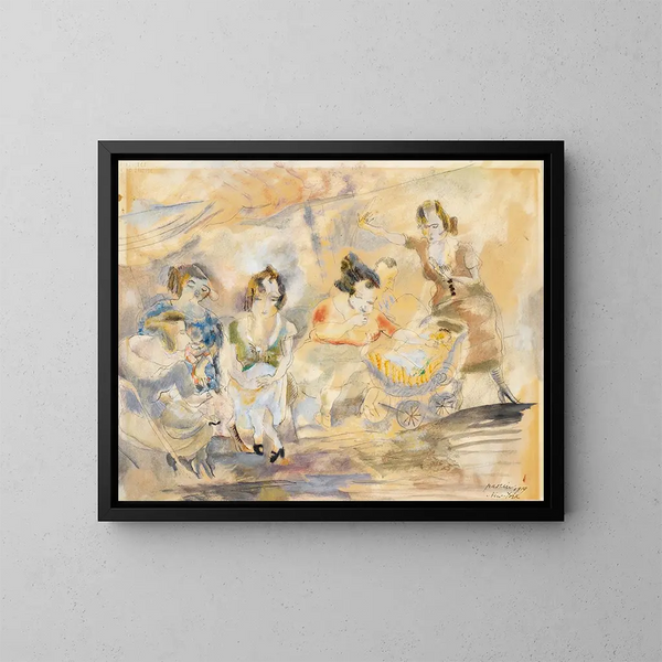 kvinna med en barnvagn - Jules Pascin — inramlat konstverk på väggen