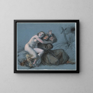 La Tentation de saint Antoine - Julien Léopold Boilly — inramlat konstverk på väggen